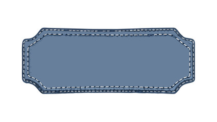 Illustration of a blue stitched label with decorative corners and a white background isolated design