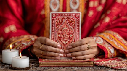 Tarot card reading with mystical hands divination tarot deck and mystical fortune telling