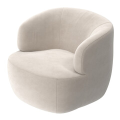 Modern Barrel Armchair, Beige Fabric, Front View 3D Render
