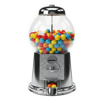 Vintage gumball machine filled with colorful candies, isolated on transparent background