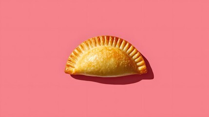 Golden Empanada Pastry on Bright Pink Background in Cheery Presentation