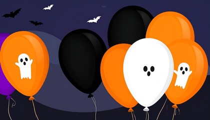 Halloween Ghost Balloons Floating Against Night Sky