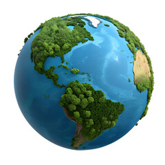 PNG realistic 3D Earth with green forests and oceans isolated on transparent background