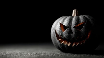 ハロウィンの魔法が漂う黒いカボチャの不気味な笑顔