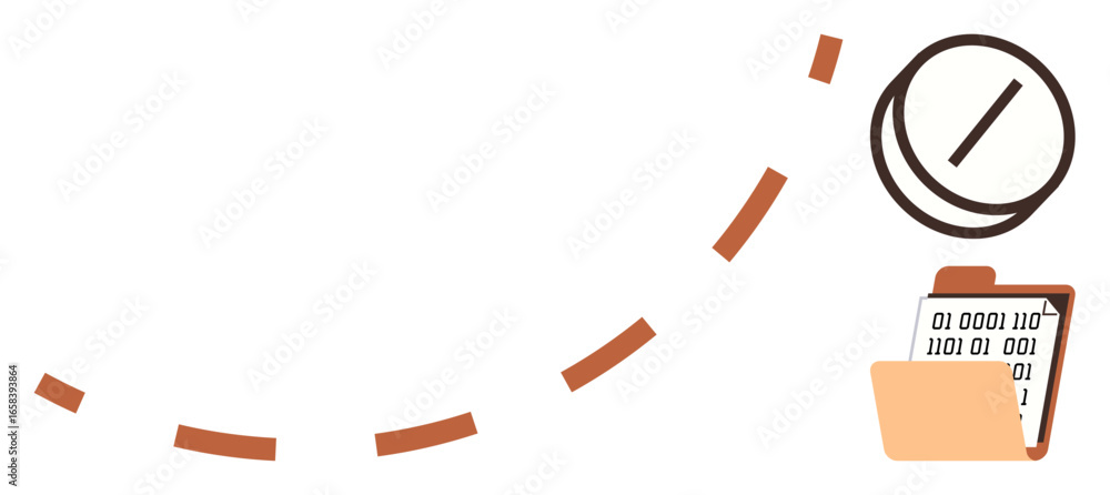 Poster binary data entering a folder, circular motion and segmented path emphasizing data flow. ideal for t