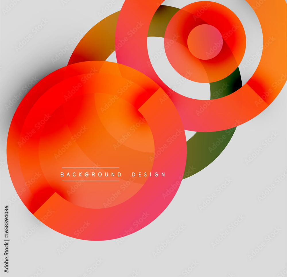 Poster abstract overlapping circles create dynamic visual effect. gradient colors blend, forming modern bac