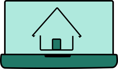 Иконка: Удалённая работа. Ноутбук, из которого вылетает маленький домик (символ work-from-home). Icon: Remote work. A laptop with a small house flying out of it (work-from-home symbol)