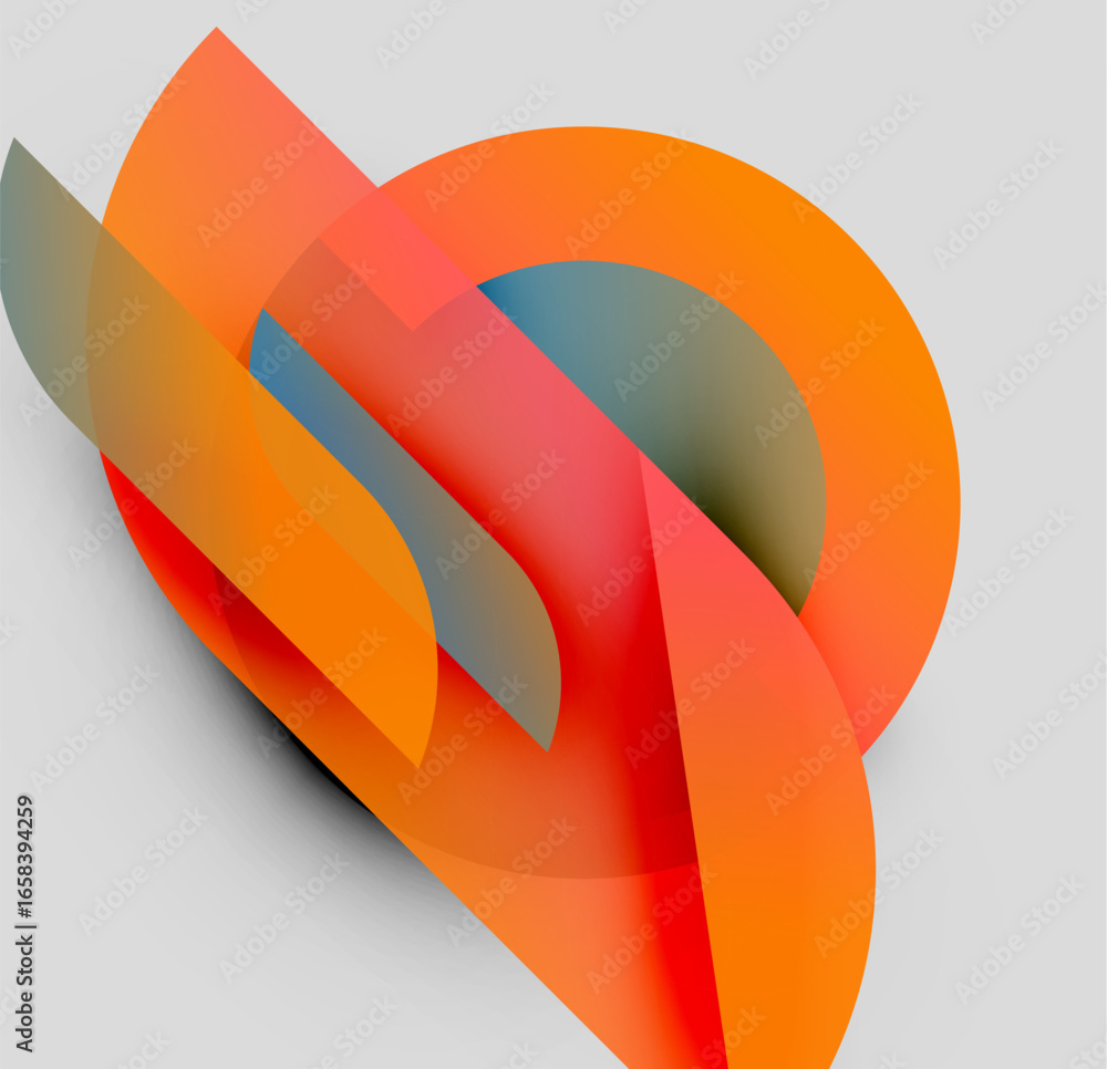 Poster abstract composition. overlapping shapes create dynamic visual effect. warm colors dominate, with su