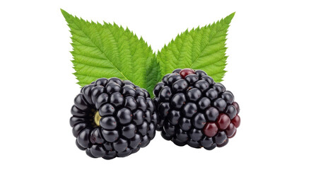 Isolated Fresh Blackberries with Leaves