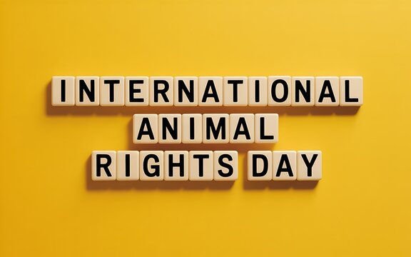 International animal rights day spelled out with letter tiles on a yellow background