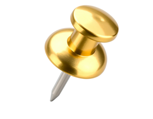  Golden Round Pushpin Standing Upright, front view, isolated PNG