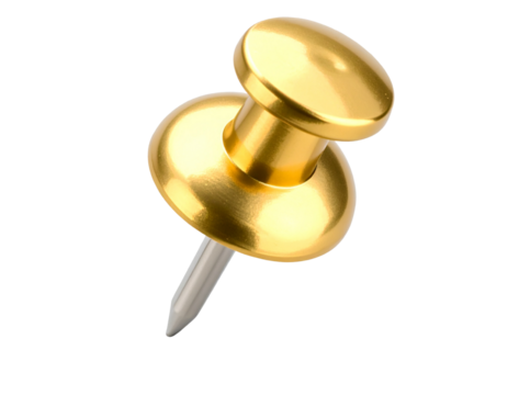  Golden Round Pushpin Standing Upright, front view, isolated PNG