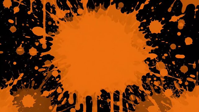Abstract orange and black paint splatter background.
