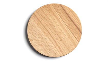 Isolated Round Wooden Plaque with Visible Grain and Subtle Shadow on White Background