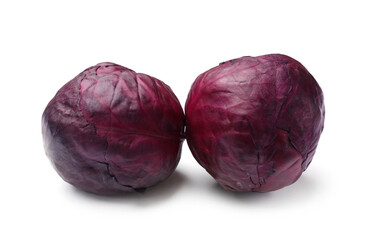 Two fresh red cabbages isolated on white
