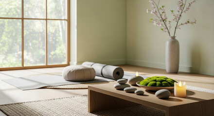 Well-being concept in minimalist design, self care, mindfulness, healthy lifestyle, inner peace, harmony, mental health, balance, relaxation, wellness and positive energy
