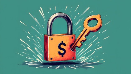 Financial security concept with a padlock and key, representing protection.