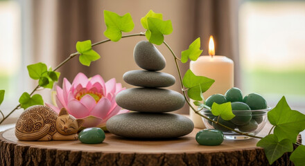 Well-being concept in minimalist design, self care, mindfulness, healthy lifestyle, inner peace, harmony, mental health, balance, relaxation, wellness and positive energy
