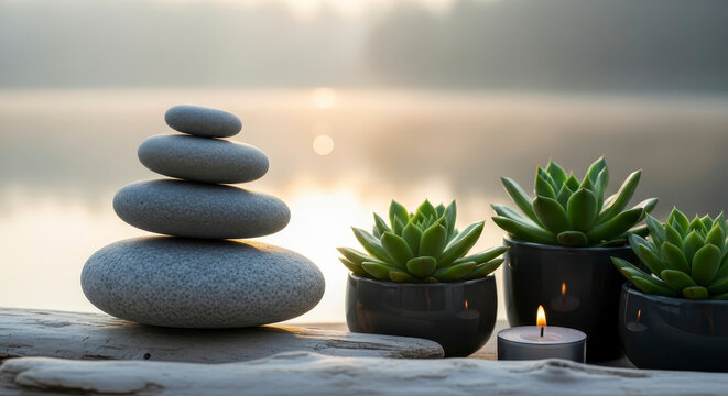 Well-being concept in minimalist design, self care, mindfulness, healthy lifestyle, inner peace, harmony, mental health, balance, relaxation, wellness and positive energy
