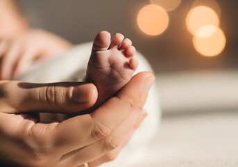 Tiny Toes Touching Tenderly Baby Foot in Hand