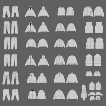 Streetwear Vector Mockup Pack, Fashion Clothing Brand Flat Sketch Templates for Adobe Illustrator &ndash; Techpack Streetwear Mockup Pack | Fashion Flat Design Mockups