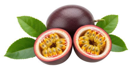 Isolated Passion Fruits with Leaves