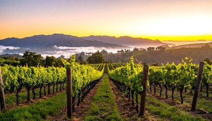 Fototapeta premium Vineyard row at sunrise