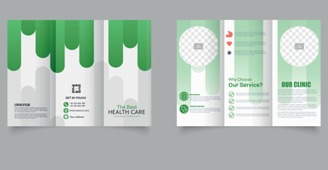Medical Trifold Brochure Template with Green Design. Perfect for hospitals, clinics, pharmacies, wellness centers, or any healthcare-related business promotion.
