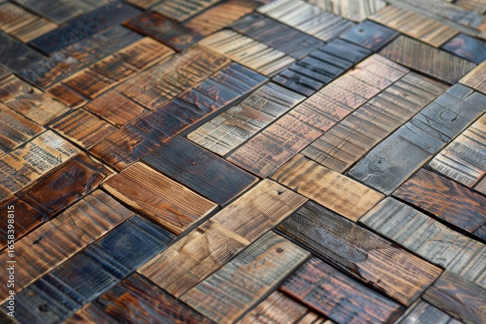 Poster wooden paneling with varying colors and textures creates a unique and visually appealing design
