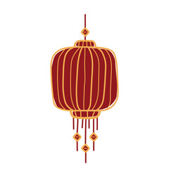 Hand Drawn Elongated Oval Chinese Red Lantern Vector Illustration with Hanging Diamond Tassel Ornaments, Traditional Lunar New Year Decoration, EPS 10, Isolated on White Background