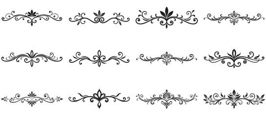 Elegant Black Ornamental Decorative Dividers Collection – Intricate Floral & Scrollwork Borders for Wedding Invitations, Tattoo Designs, and Vintage Decor for invitations, greeting cards.