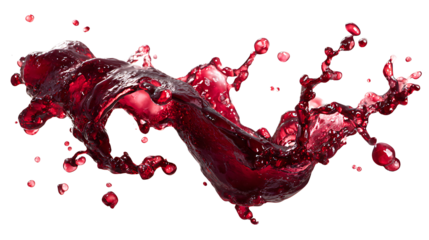 Red wine splash mid-air with realistic texture, isolated on a white background