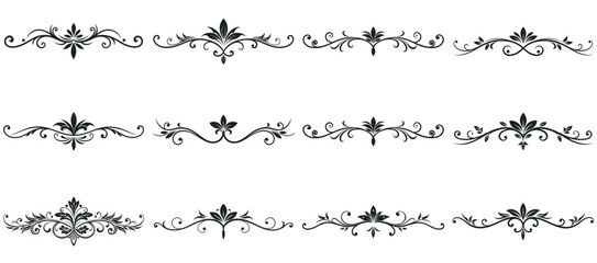 Elegant Black Ornamental Decorative Dividers Collection – Intricate Floral & Scrollwork Borders for Wedding Invitations, Tattoo Designs, and Vintage Decor for invitations, greeting cards.
