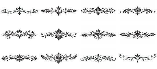 Elegant Black Ornamental Decorative Dividers Collection – Intricate Floral & Scrollwork Borders for Wedding Invitations, Tattoo Designs, and Vintage Decor for invitations, greeting cards.