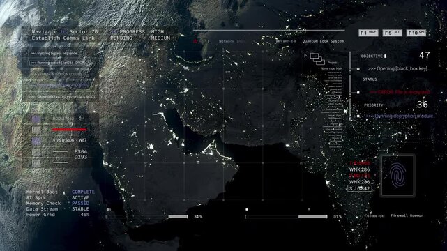 HUD Planet out of space 2GFX map Technology infographic elements appearing Sci Fi 2D texture. User Interface data display.