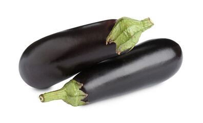 Fresh raw ripe eggplants isolated on white