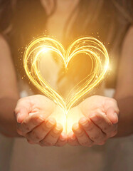 Glowing heart shape floating above hands with warm light in september symbolizing international love and global days of special events