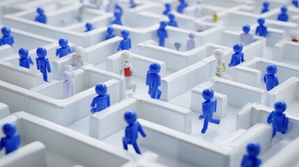 Tiny figures navigate a white maze