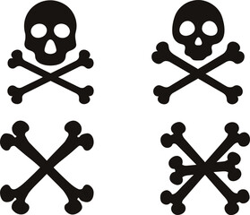 skull Silhouette Hand drawn gothic icon Collection. Template Halloween Symbol. Set of skulls painted with dry brush. Black death concept, spooky design. Flat grunge Vector Illustration.