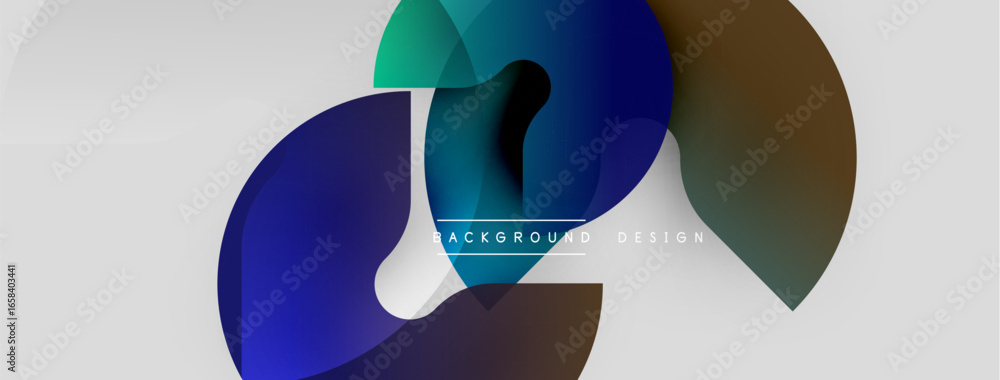 Poster abstract overlapping circles create dynamic visual effect. gradient colors blend, forming modern bac