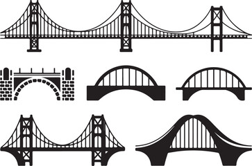Fototapeta premium Architectural Bridge Silhouette Collection Diverse Span Structures Vector Art