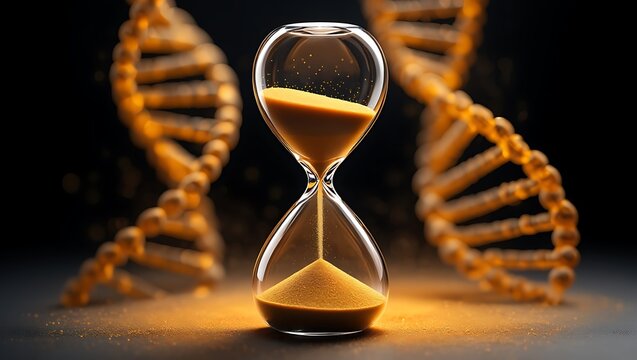 Golden Hourglass D N A Time Genetics Science Concept - Powered by Adobe