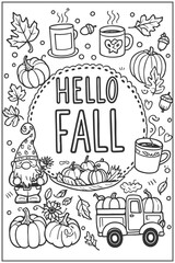 hello fall season line art illustration for coloring book © Qodier Ace