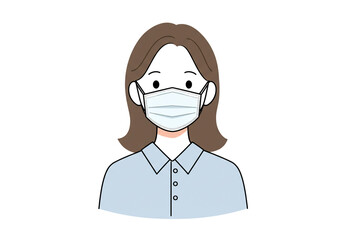 Fototapeta premium Illustration of Person Wearing Face Mask – Health and Safety Concept with Brown Hair and Blue Shirt for Pandemic Awareness and Medical Use