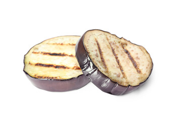 Grilled slices of eggplant isolated on white