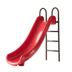 Red plastic playground slide with ladder isolated on transparent background