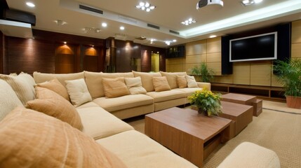 Cozy living room design modern apartment interior photography contemporary style wide angle comfort and aesthetics