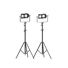 Obraz premium Two black light fixtures are on a white background