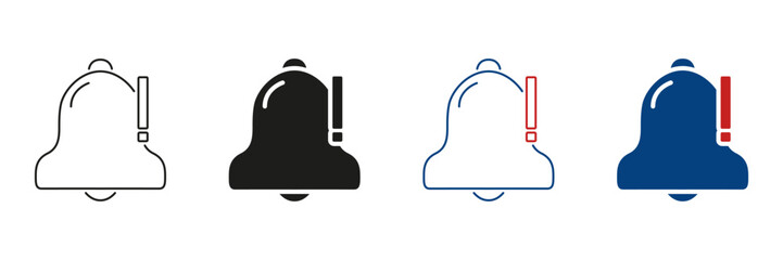 Bell With Exclamation Mark Line And Solid Icon Set. Notification Alert, Warning, And Reminder Symbol Collection. Urgent Message And Attention Indicator. Isolated Vector Illustration