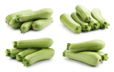 Fresh ripe zucchini isolated on white, collage